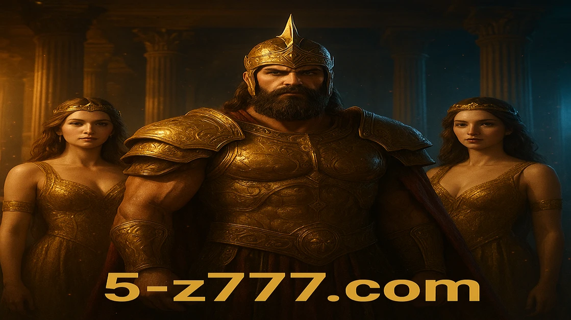 The powerful god Zeus and two beautiful goddesses welcome you to the Gates of Olympus slot game at 5Z777 Casino, with a grand temple in the background.