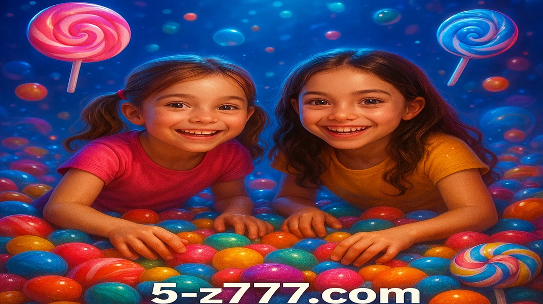 Discover the magical world of the Sweet Bonanza slot at 5Z777 Casino. Two smiling girls are surrounded by a fantasy land made entirely of candy and sweets.